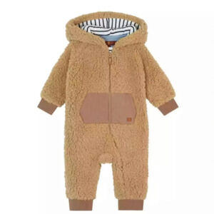 7 For All Mankind Infant Fuzzy Teddy Bear Onsie Jumpsuit | 0-3 Mos